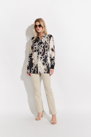 Tie Hem Button Front Chain Link Shirt