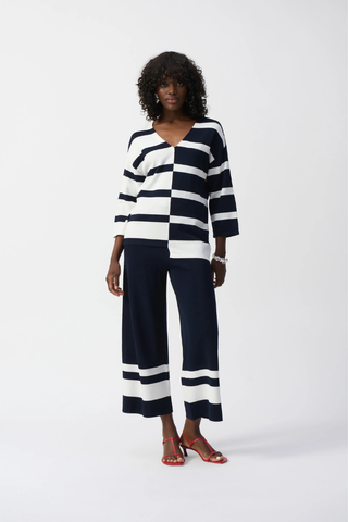 Ribkoff 251914 Striped Sweater Knit V-Neck Pullover