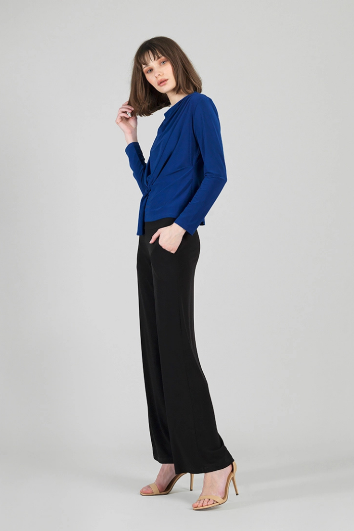 Clara Sunwoo Drape Neck Long Sleeve Soft Knit Top - Cobalt T425