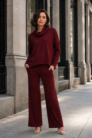 Lounge Knit - Tipped Hem Sweater - Burgundy Clara Sunwoo T92NW