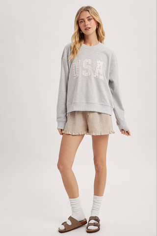 Wishlist Multi-Print Patchwork 'USA' Pullover - Heather Grey WL25-11415