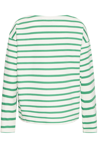 BYRamsi Striped Long Sleeve Pullover Leprechaun Stripe Green and white striped long-sleeve shirt on a white background