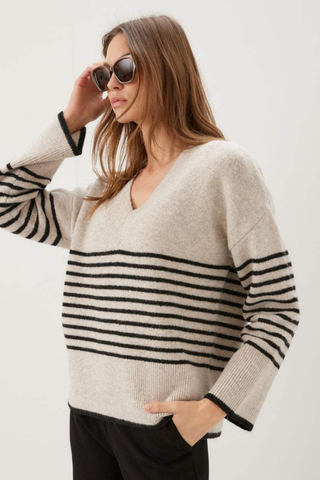 Stripe V-Neck Sweater Karen Kane 3N89339