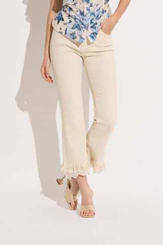 OO LA LA Fringe/Eyelet Combo Cropped Jeans M9701-Tan
