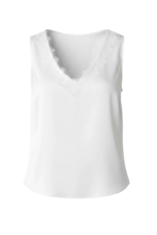 V-Neck Woven Tank with Lace Trim - Whipped Cream LM8M20PS6