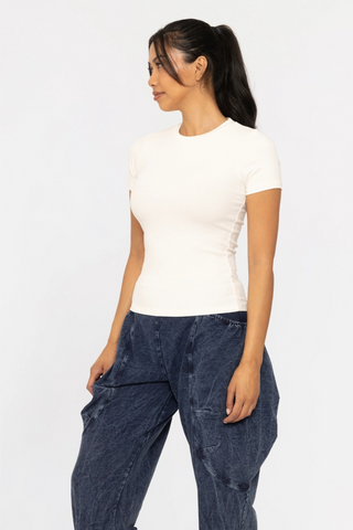 Mono B KT5197 Essential Short-Sleeved Micro-Ribbed Athleisure Top
