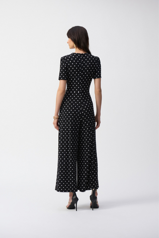 Ribkoff 251008 Silky Knit Dot Print Wrap Culotte Jumpsuit
