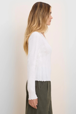 Nic + Zoe NZT Pointelle Rib Cleo Long Sleeve Tee - Paper White BNZF263002
