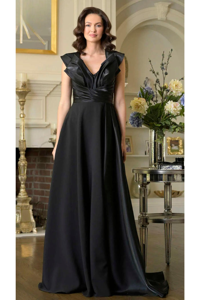 Marsoni M345 Two-Tone Organza Gown with Draped Plunging V-Neck