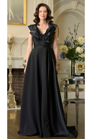 Marsoni M345 Two-Tone Organza Gown with Draped Plunging V-Neck