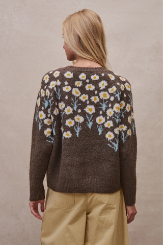 Daisy Embossed 3D Floral Knit Sweater - Brown UDSW0218