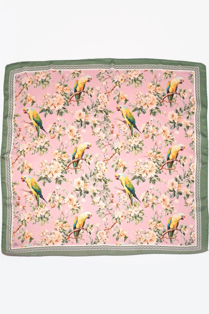 Josslyn Floral Bird Print Silky Feel Bandana Scarf