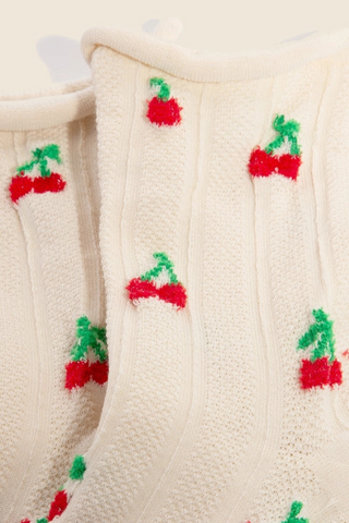 Anarchy Street Intricate Cherry Embroidered Beige Socks