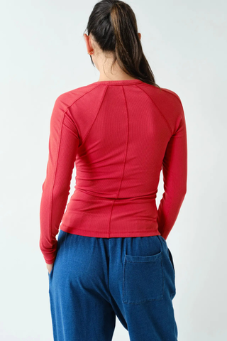 Mono B Essential Long-Sleeved Micro-Ribbed Henley Top KT5543