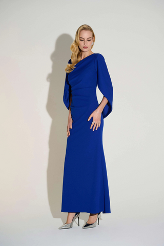 Ribkoff Scuba Crepe Trumpet Gown with Satin Cowl Sleeves 253738
