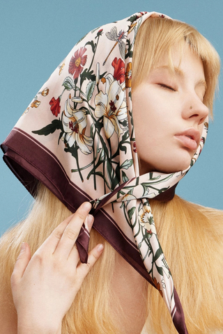 Vintage Botanical Floral Square Scarf - Blue Frem 6DR98002-Pink
