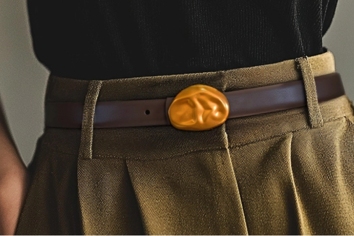 Most Wanted Stitched Clean Leather Belt with Asymmetrical Buckle - Brown