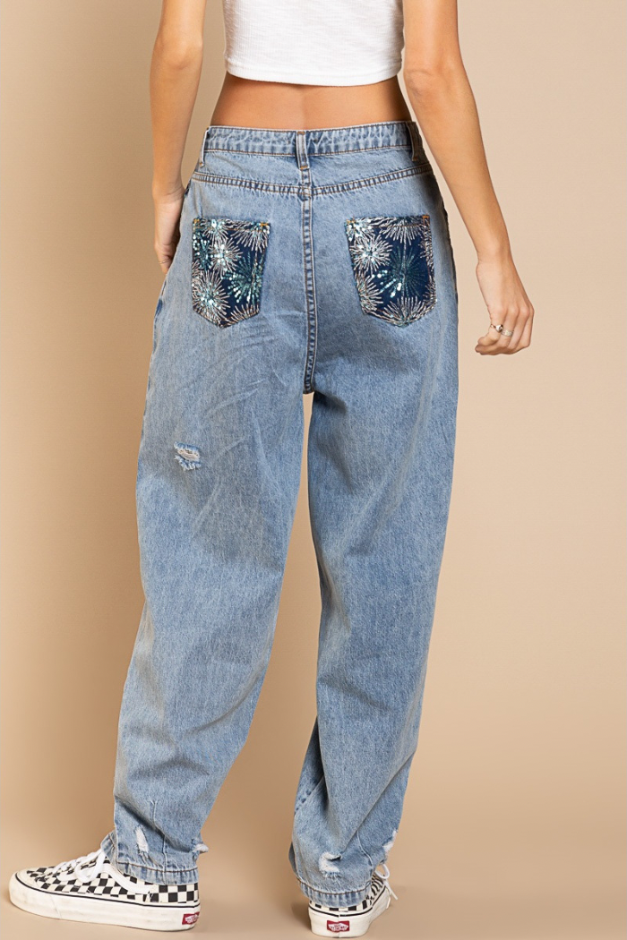 Sequin Detail Relaxed Denim Jeans