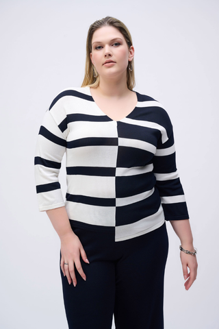 Ribkoff 251914 Striped Sweater Knit V-Neck Pullover