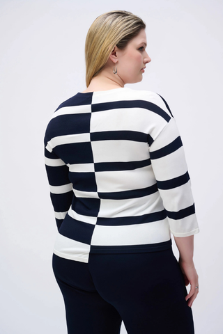 Ribkoff 251914 Striped Sweater Knit V-Neck Pullover