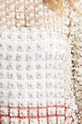 Floral Guipure Pearl-Embellished Overlay Top - Ivory