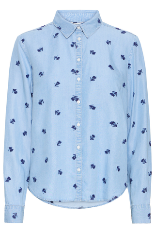 Light blue shirt with small black pattern on a white background b. young BYKosmo Boho Embroidered Shirt