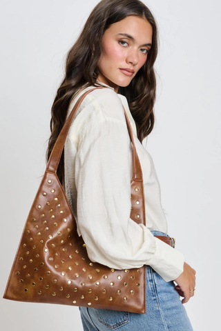 Moda Luxe Tori Studded Hobo - Chocolate