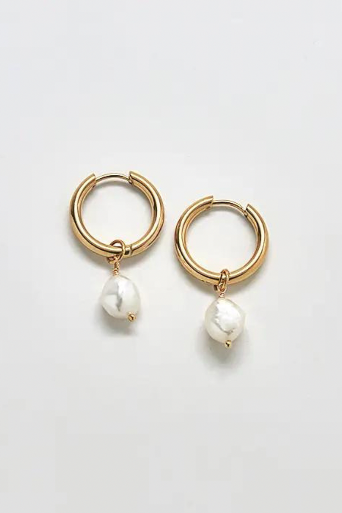 Gold Single Pearl Huggie Earrings