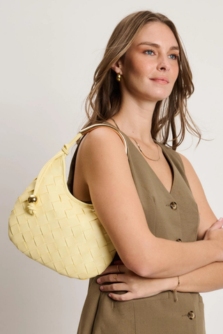 Lucia Woven Vegan Leather Crescent Hobo Bag – Butter Yellow
