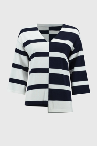 Ribkoff 251914 Striped Sweater Knit V-Neck Pullover