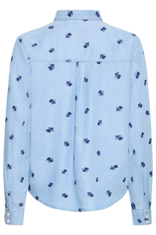 Light blue shirt with small dark blue patterns on a white background b. young BYKosmo Boho Embroidered Shirt