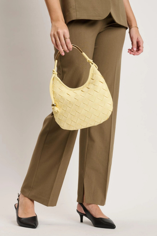Lucia Woven Vegan Leather Crescent Hobo Bag – Butter Yellow