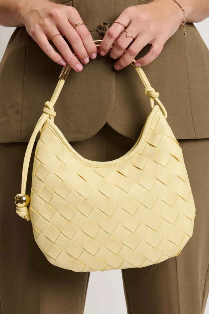 Lucia Woven Vegan Leather Crescent Hobo Bag – Butter Yellow
