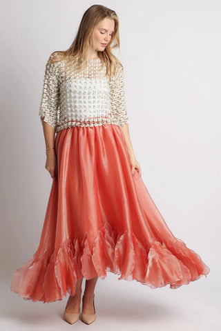 Floral Guipure Pearl-Embellished Overlay Top - Ivory