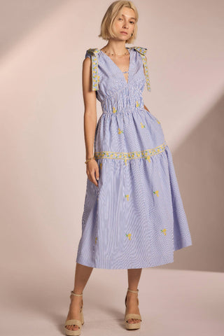 Strut & Bolt Lemon Embroidery Bow Strap Detail Stripe Midi Dress SSB-D-10504-JK-3
