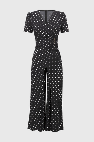 Ribkoff 251008 Silky Knit Dot Print Wrap Culotte Jumpsuit