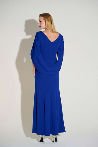 Ribkoff Scuba Crepe Trumpet Gown with Satin Cowl Sleeves 253738