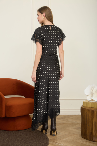 Black Polka Dot Lace Midi Dress Zoe and Claire SP1352