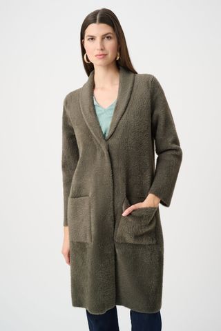 Feather Yarn Knit Coat with Detachable Faux Fur Collar Ribkoff 263973