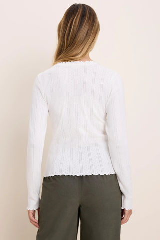 Nic + Zoe NZT Pointelle Rib Cleo Long Sleeve Tee - Paper White BNZF263002