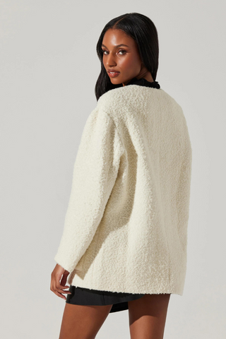 Maidy Boucle V-Neck Coat - Cream ACT8401