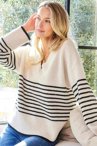 Stripe V-Neck Sweater Karen Kane 3N89339