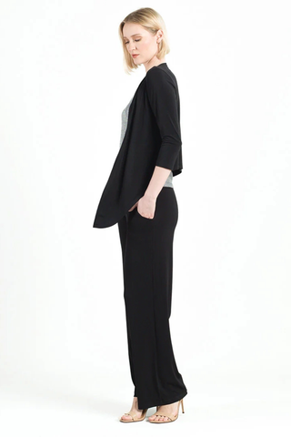 Modern 3/4 Sleeve Tie-Front Cardigan – Wrinkle-Free Silky Travel Knit - Black
