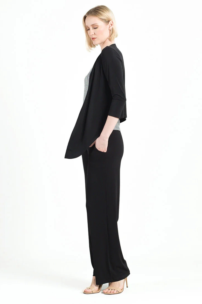 Modern 3/4 Sleeve Tie-Front Cardigan – Wrinkle-Free Silky Travel Knit - Black