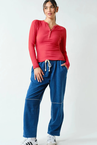 Mono B Essential Long-Sleeved Micro-Ribbed Henley Top KT5543