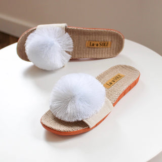 La-a Sole White Pom Pom Sandals