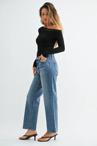Mid Rise Ankle Straight Leg - MEDIUM DENIM - BP526J Just Black