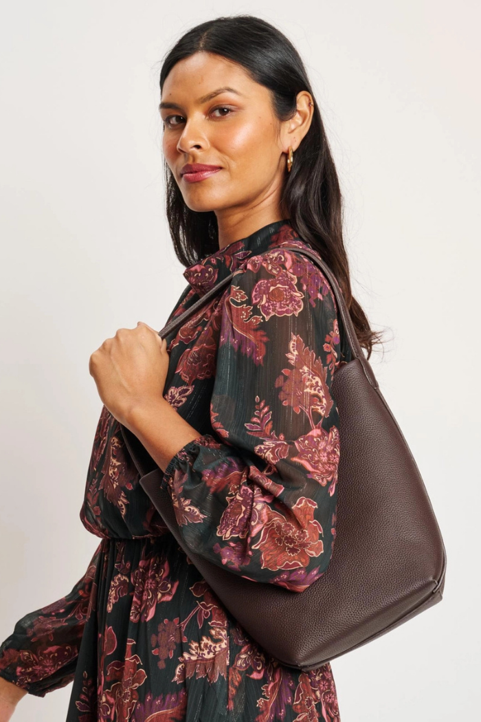 Odette Genuine Leather Bucket Bag - Rich Chocolate Brown