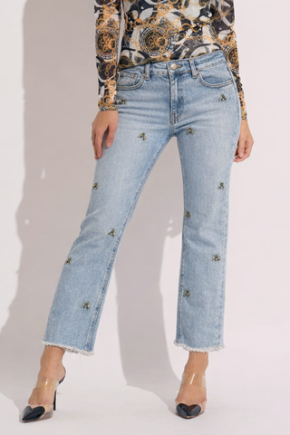 Scattered Bees on Denim Jeans