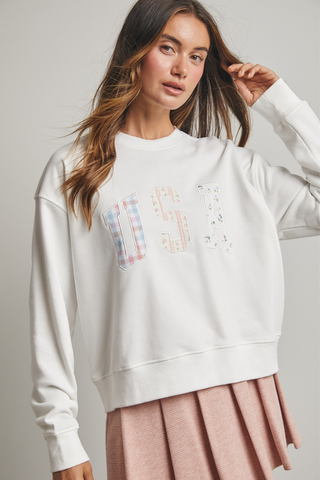 Wishlist Multi-Print Patchwork 'USA' Pullover - Off White WL25-11415
